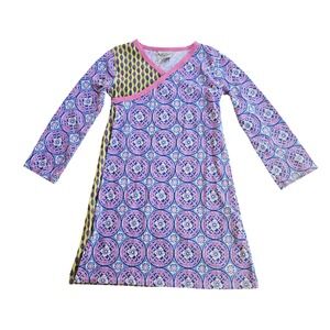 Flit & Flitter Girls Print Wrap Dress Size 7 Long Sleeve Pink‎ Blue Yellow